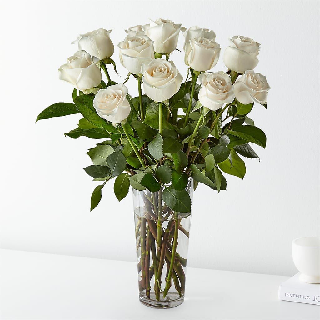 Long Stem White Rose Bouquet – EVERYTHING'S GREEN FLORIST, Redwood City CA