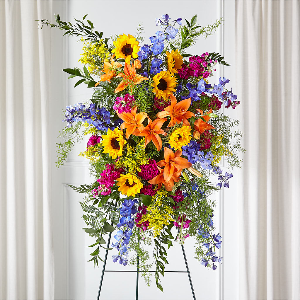 Sunlit Memories Standing Spray (Standard) – EVERYTHING'S GREEN FLORIST, Redwood City CA