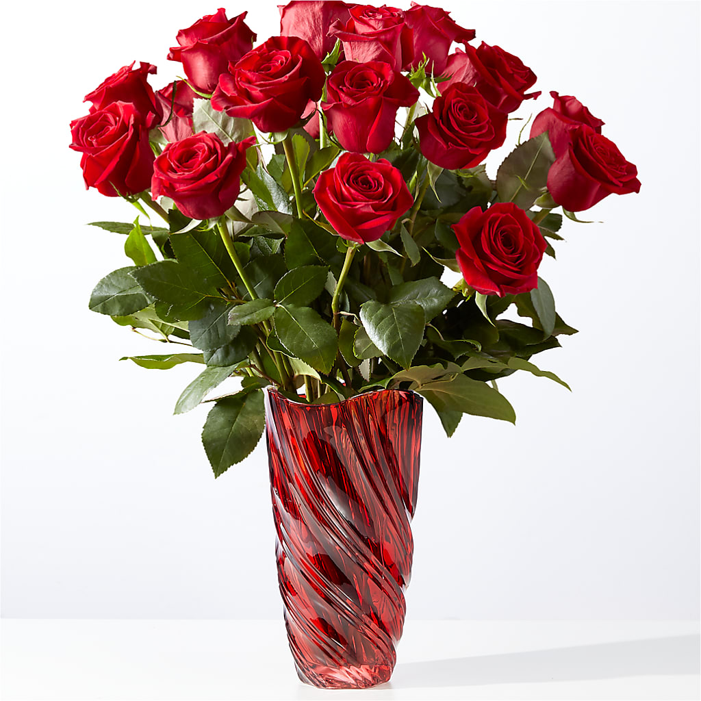 Classic Love Red Rose Bouquet with Luxe Swirl Vase – EVERYTHING'S GREEN FLORIST, Redwood City CA