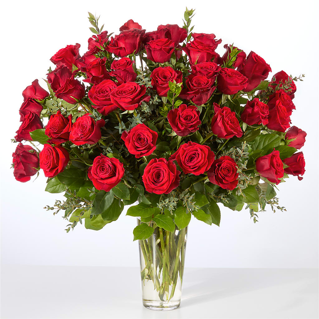 Forever Yours Fifty Stem Red Rose Bouquet – EVERYTHING'S GREEN FLORIST, Redwood City CA