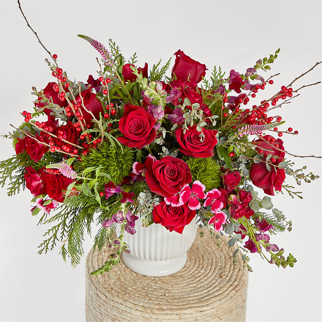 Big Red Bow Bouquet – EVERYTHING'S GREEN FLORIST, Redwood City CA