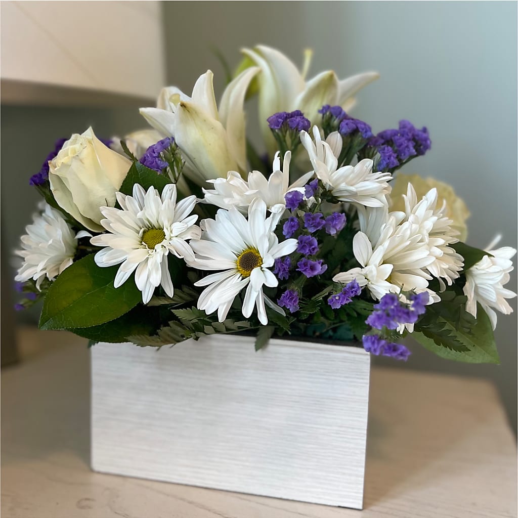 Beyond Blue Box Bouquet – EVERYTHING'S GREEN FLORIST, Redwood City CA