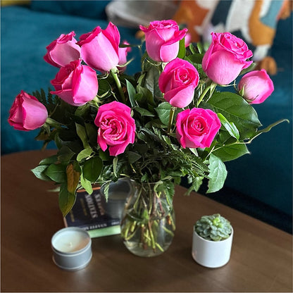 Long Stem Pink Rose Bouquet – EVERYTHING'S GREEN FLORIST, Redwood City CA