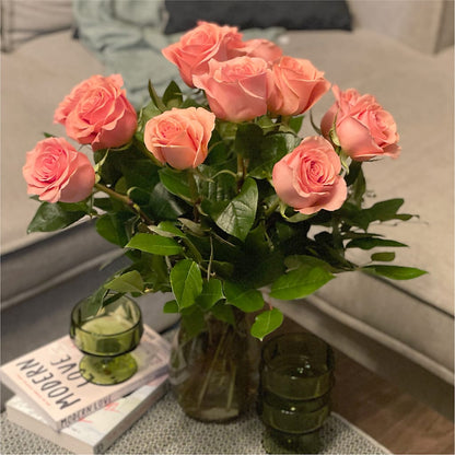 Long Stem Pink Rose Bouquet – EVERYTHING'S GREEN FLORIST, Redwood City CA
