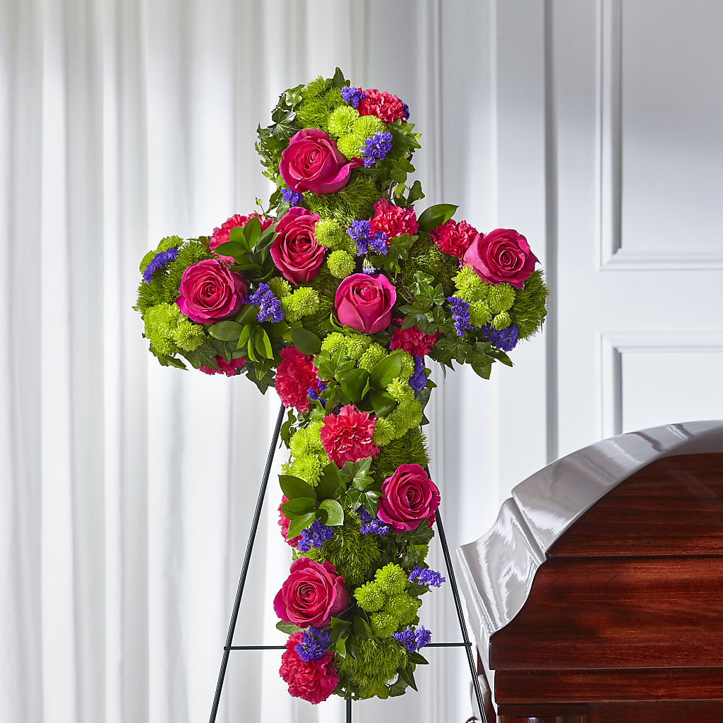 Tribute Rose Floral Cross – EVERYTHING'S GREEN FLORIST, Redwood City CA