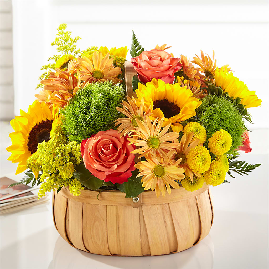 Harvest Sunflower Basket – EVERYTHING'S GREEN FLORIST, Redwood City CA