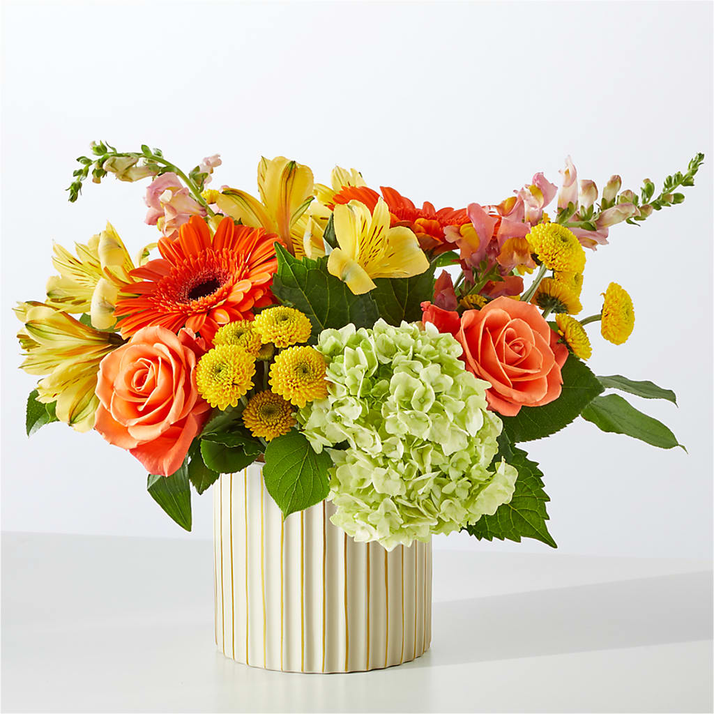 Autumn Sunshine Bouquet with Ivory Vase – EVERYTHING'S GREEN FLORIST, Redwood City CA