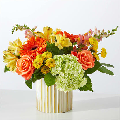 Autumn Sunshine Bouquet with Ivory Vase – EVERYTHING'S GREEN FLORIST, Redwood City CA