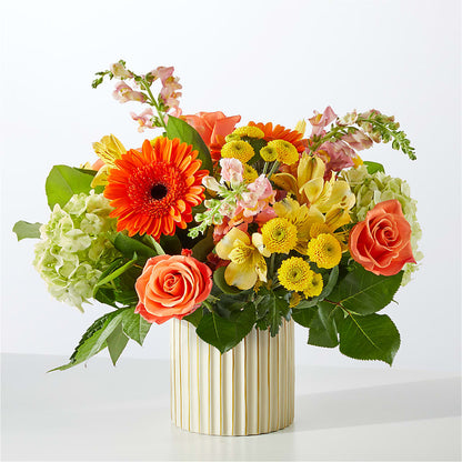 Autumn Sunshine Bouquet with Ivory Vase – EVERYTHING'S GREEN FLORIST, Redwood City CA