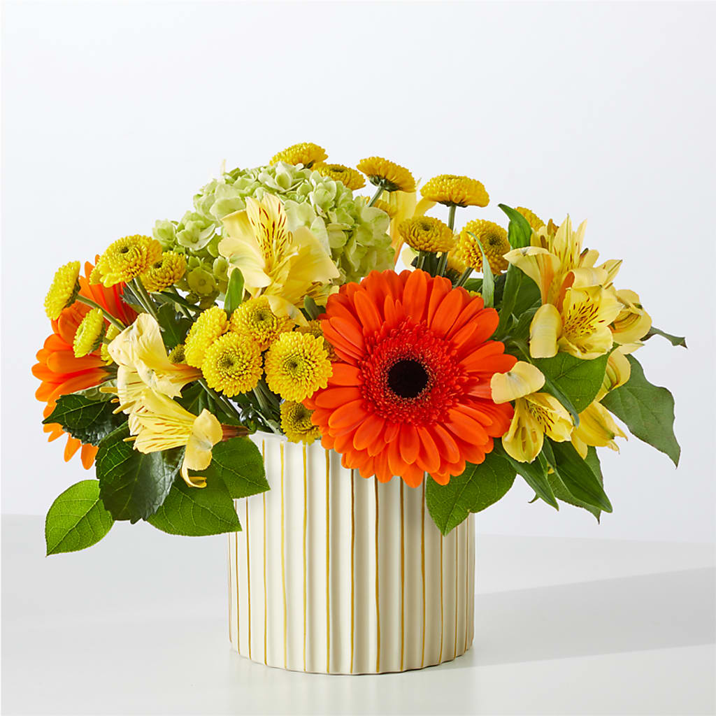 Autumn Sunshine Bouquet with Ivory Vase – EVERYTHING'S GREEN FLORIST, Redwood City CA